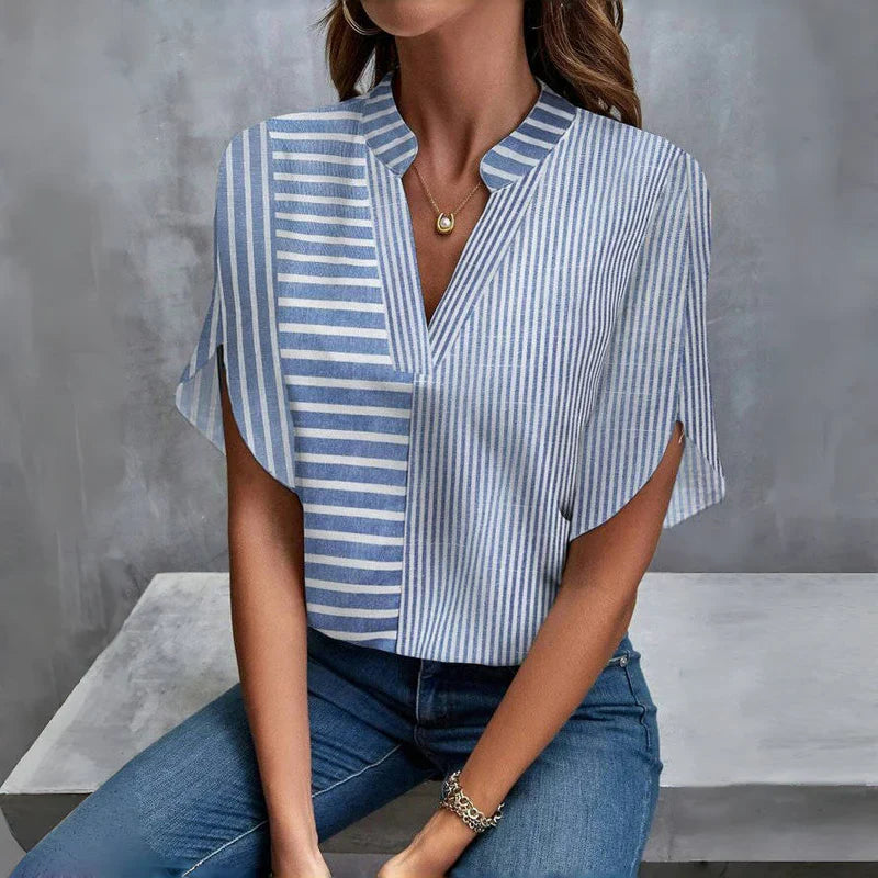 Emma - Gestreepte V-Casual Blouse