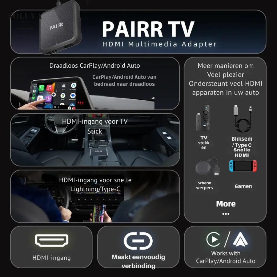 SmartDrive Connect – Draadloos CarPlay & Android Auto Adapter + HDMI